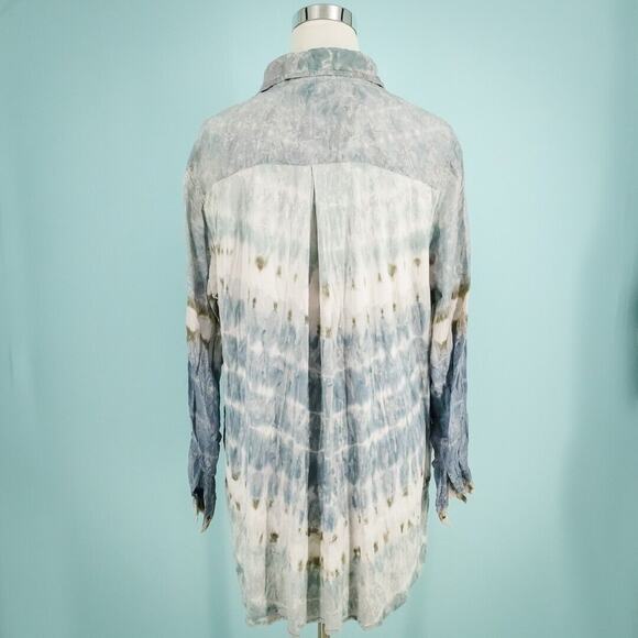 Soft Surroundings Size Large L Blue Tie Dye Button Long Sleeve Silk Tunic Top - Picture 3 of 6